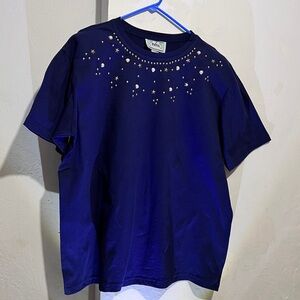 Basil Beaded Star Ladies Cotton Navy Size Large T Shirt

: Box Y:
